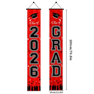2026 Graduation Banner Porch Sign Red Party Decorations Graduation Cap Hanging Decor 180cm