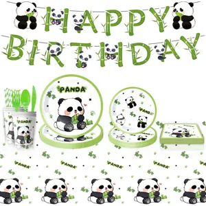 Cartoon süße Panda Thema Geburtstag Party Zubehör Set inklusive Pappteller Bechern Banner