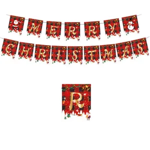 Christmas party hanging banner red black plaid merry christmas decoration supplies