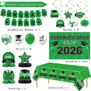 Set de Decoracion Fiesta de Graduacion 2026 Banner Globos Mantel Panal de Abeja