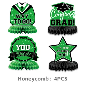 Centros de mesa de panal de graduación 4PCS verde negro decoración de fiesta escolar