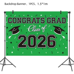 Banner de fondo para fiesta de graduacion 2026 congrats grad decoracion verde 1.5x1m