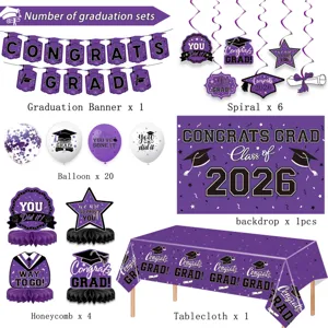 2026 Kit de Decoration de Fete de Graduation Banniere Ballons Nappe Fournitures