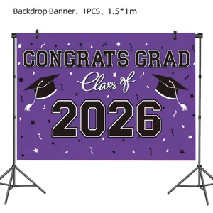 Banniere de fond de graduation 2026 violette fete de fin d'etudes decoration photo booth