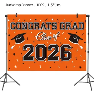 Banner Sfondo Laurea 2026 Arancione Decorazione per Festa di Fine Studi Photo Prop 1.5x1m