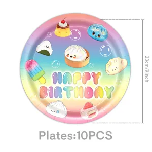 Cartoon kawaii food theme birthday party disposable paper plates 23cm 10pcs tableware decor