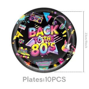 Retro 80er Jahre Party Pappteller Einweggeschirr 23cm 9Zoll 10Stk Deko Zubehoer