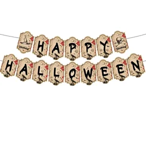 Halloween Banner Dekoration gruselige Totenkopf Hexenhut Party Girlande fuer gruselige Feier