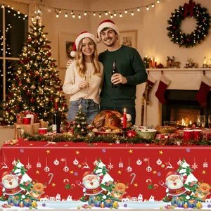 Tovaglia natalizia impermeabile rettangolare Santa festa decorazione per tavolo.