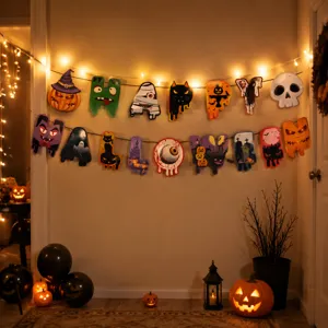 Halloween Party Deko Banner Girlande mit gruseligem Geist und Skelett Print für Festdekoration.