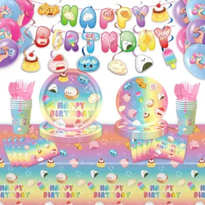 Cute Cartoon Squishy Themed Birthday Party Tableware Set Plates Cups Napkins Tablecloth