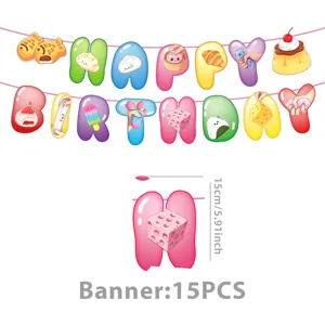 Happy Birthday Banner Macaron Cute Squishy Theme Paper Garland Party Decoration 15Pcs