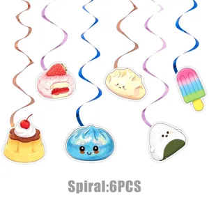 Cute cartoon food theme hanging swirl decorations birthday party supplies 6 pcs set