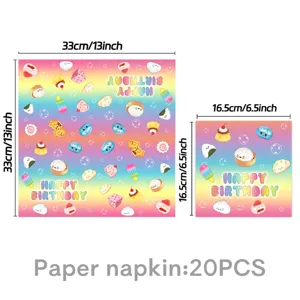 Cute cartoon theme party paper napkins with colorful rainbow background, 20 pieces pack.