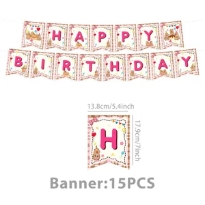 Pink plaid capybara birthday banner party decoration set with cute animal flags and letters.