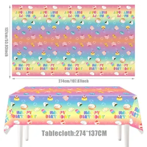 Colorful cartoon food theme birthday party tablecloth, cute dessert pattern table cover, 274x137cm.