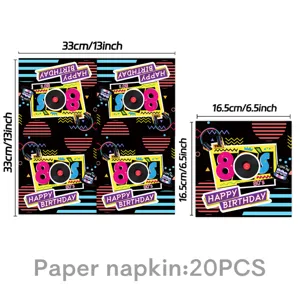80er Jahre Retro Party Papierservietten, 33x33cm dekorative Tischbedeckung, 20 Stk.