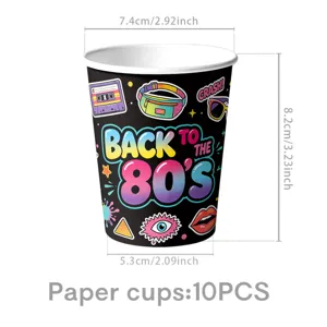 Retro 80er Jahre Motto Pappbecher für Hip-Hop Party Dekoration, 10 Stück Packung.