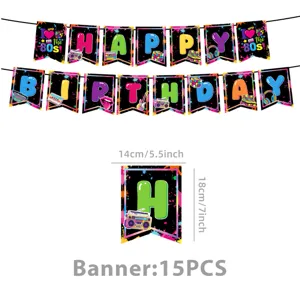 80er retro thema geburtstag party hängende banner dekoration set, bunte papierflaggen
