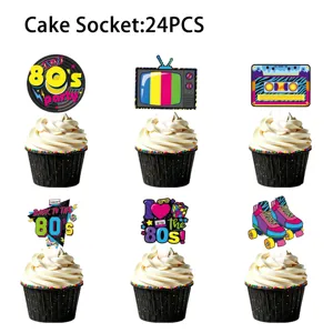 80er jahre retro thema cupcake topper set 24 stueck geburtstag torte deko zubehoer
