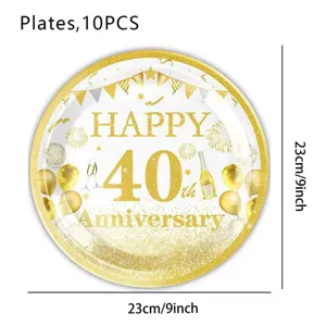 Elegantes 40. Geburtstag Papierteller 10er Set in Gold für Party Tischdeko Zubehör