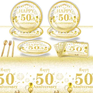 50. jahrestag party zubehör set pappteller servietten tischdecke gold dekoration