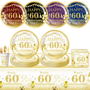 60. Geburtstag Party Deko Set Einweg Pappteller Becher Servietten Tischdecke Deko