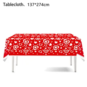 Valentinstag rot weisse Herzen Tischdecke 137x274cm wasserdichte Party Tischabdeckung