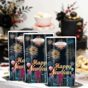 New Year party gift bags PE pearlized candy bags with fireworks skyline design