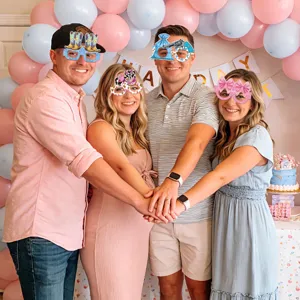 Pink and blue cowboy gender reveal party balloons banner and baby shower supplies