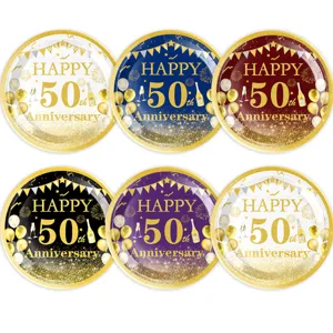50. Geburtstag Pappteller Set, Happy Anniversary Partygeschirr in verschiedenen Farben.