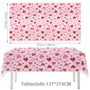 Valentinstag rosa Herz Tischtuch Party Deko wasserdichte Tischabdeckung 137x274cm