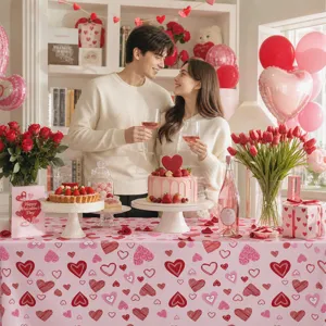Rosa Valentinstag Herz Tischdecke Party Hochzeit romantische Tischabdeckung Deko 1Stk