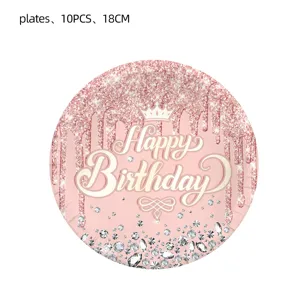 Rosa roségold Glitzer Geburtstag Pappteller 18 cm 10 Stk Set für Party Dekoration.