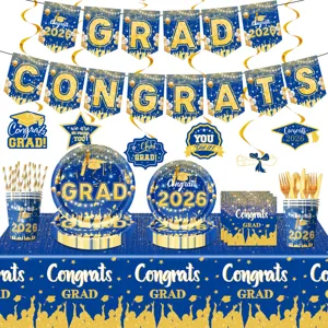 Schwarze goldene 2026 Abschluss Party Deko Set mit Teller Bechern Banner und Tischdecke.