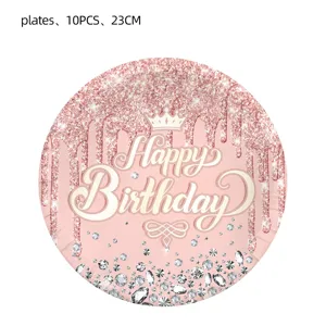 Roségold glitzernde Happy Birthday Pappteller 23cm 10 Stk. Party Geschirr Zubehör