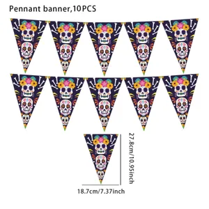 Tag der Toten Party Banner 10 Stk. bunte Totenkopf Wimpelkette für mexikanische Fiesta Dekoration