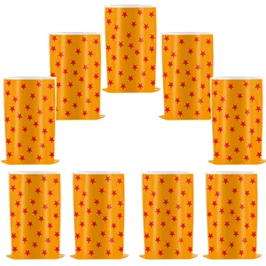 Dragon Ball thema feest papieren zakjes, helder geel met rode sterren, 9 stuks set.