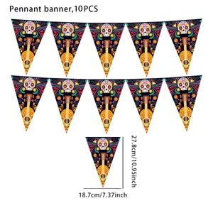 Tag der Toten Party Wimpelkette mit Zuckerschädel und Gitarre Design, 10 Stück Packung.