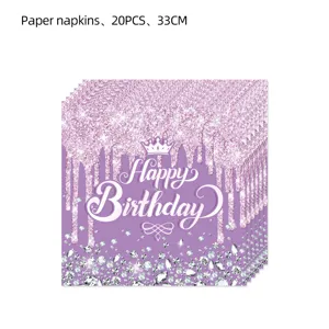 Diamant Geburtstag Party Papierservietten 20Stk 33cm lila Glitzer Einweggeschirr Deko