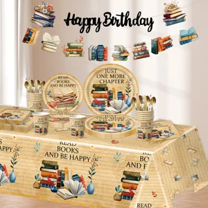 Vintage Buch Thema Party Geschirr Set Pappteller Becher Servietten Banner Tischdecke