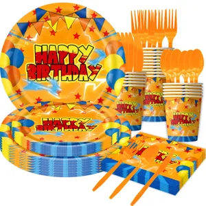 Kinderen verjaardag feest papieren borden kopjes vorken lepels servies set decoratie