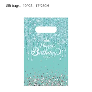 Türkisfarbene Glitzer Diamant Geburtstag Geschenktüten Set, 10 Stk 17x25cm Partybeutel.