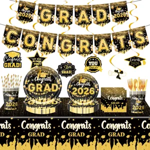 Congrats GRAD Abschluss Thema Party Dekorationen Banner Hängende Wirbel Tischdecke Einweg Pappbecher Teller Servietten Set Für Absolventen Feier Deko Bedarf