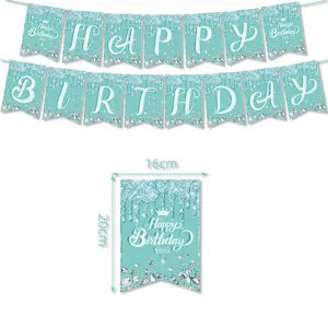 Blaues Glitzer Geburtstag Party Wimpelkette Set mit Diamantmuster, 16x20cm Einzelflagge.