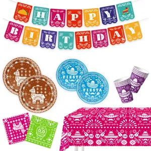 Mexikanisches Tag Der Toten Thema Party Geschirr Set Totenkopf Alpaka Pappteller Becher Servietten Tischdecke Banner Halloween Fiesta Dekoration