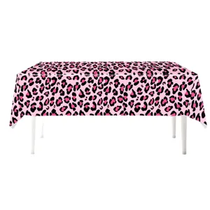 Pink leopard print tablecloth for birthday party, waterproof disposable table cover decoration.