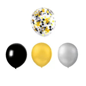 Black gold confetti and solid color balloons set for happy new year party celebration decor.