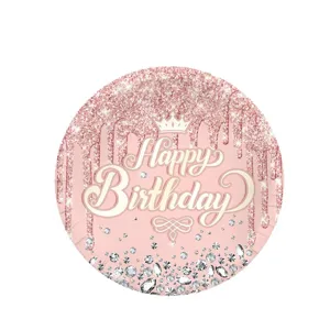 Rosa Roségold Glitzer Geburtstag Party Pappteller mit Diamant Design, Vorderansicht.