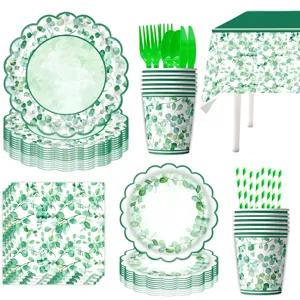 Set di stoviglie per feste verde salvia eucalipto piatti di carta tazze tovaglioli
